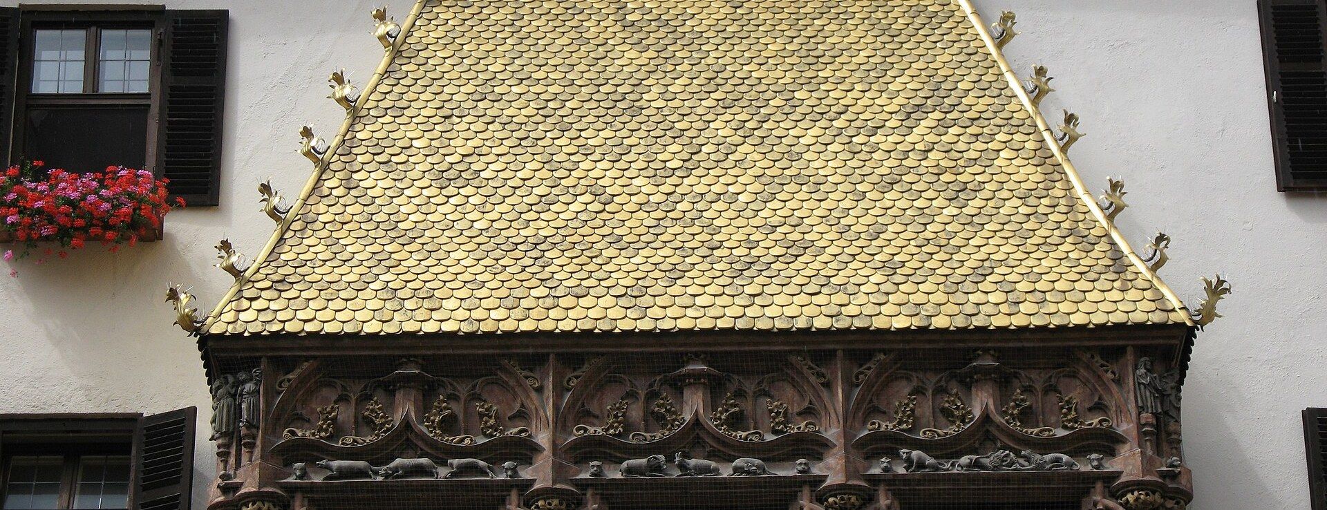 The gilded copper tiles of Innsbruck's Golden Roof (Goldenes Dachl) on Herzog-Friedrich-Straße