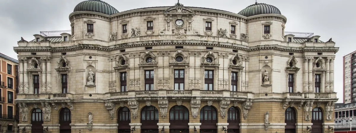 The ornate 19th-century facade of the Arriaga Theatre, on the edge of Bilbao's Casco Viejo old town