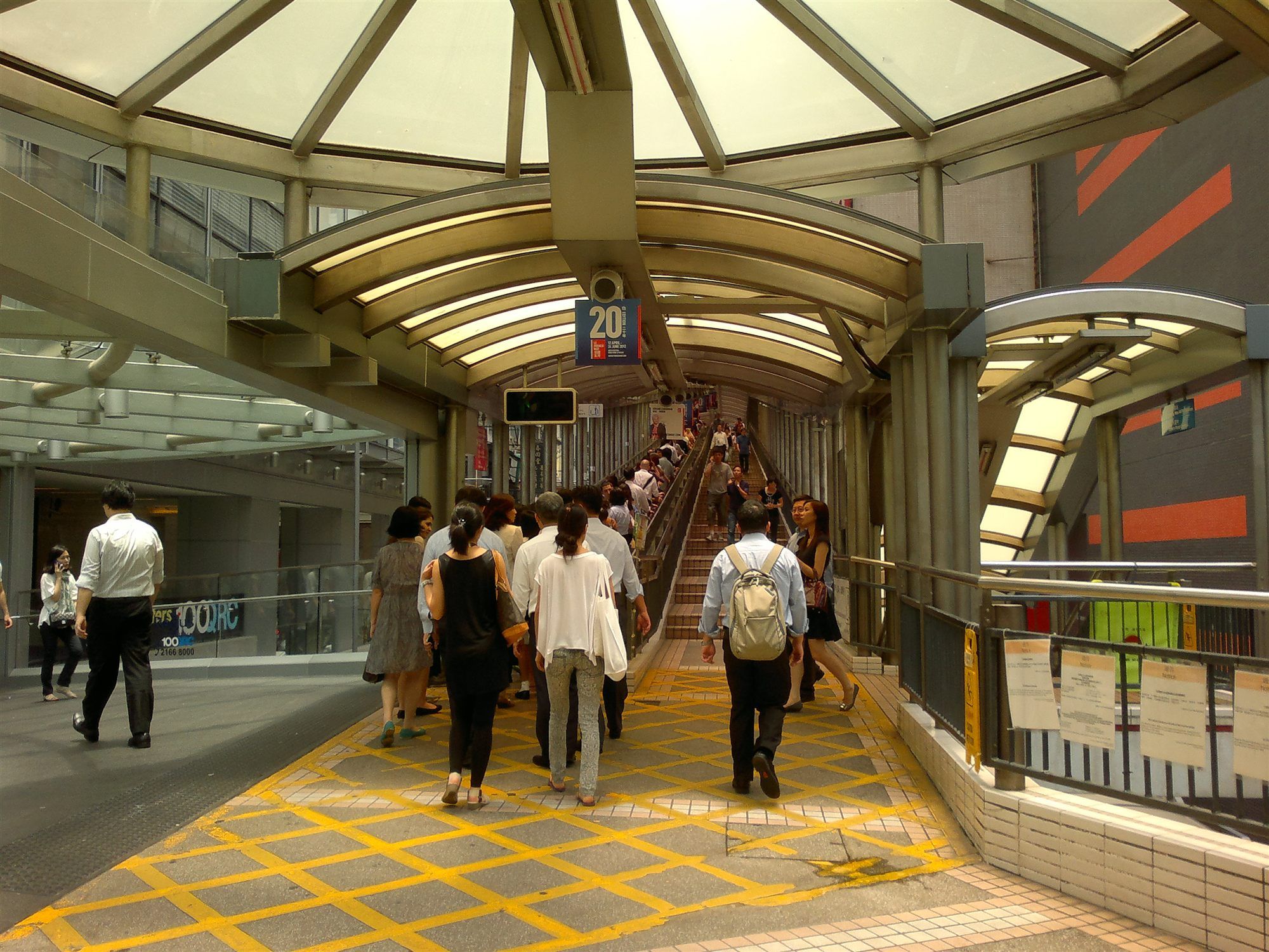 The entrance to the Central–Mid-Levels Escalator, the covered outdoor escalator system climbing through Hong Kong's Central district
