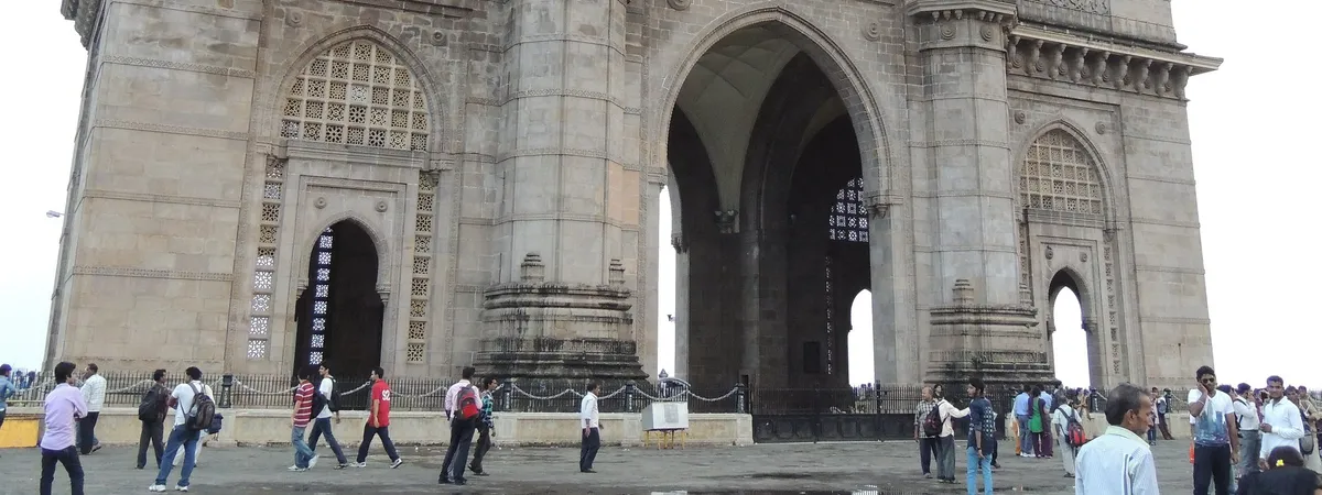 The Gateway of India's basalt archway, seen from directly beneath its central arch