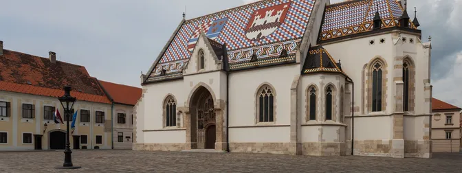 St. Mark's Church in Zagreb's Upper Town, showing its tiled roof with the coats of arms