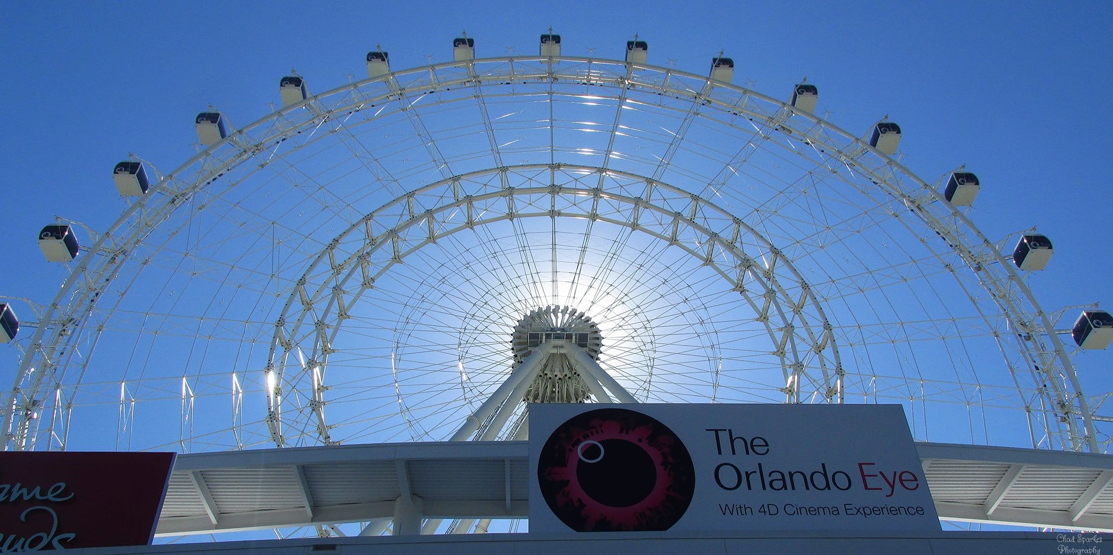 The Wheel at ICON Park, a 400-foot observation wheel on International Drive, seen from below against a clear sky