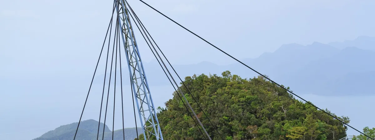 The single-pylon Langkawi Sky Bridge suspended above the rainforest canopy near Gunung Mat Cincang