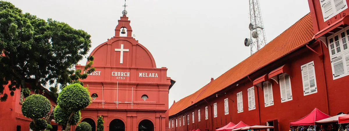 The red-painted 1753 Christ Church at Dutch Square in Malacca City