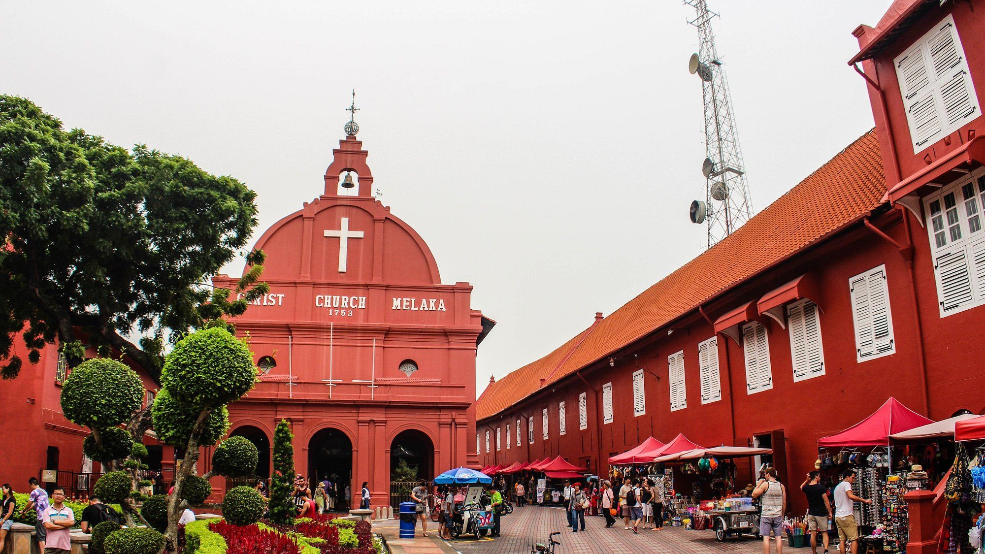 The red-painted 1753 Christ Church at Dutch Square in Malacca City