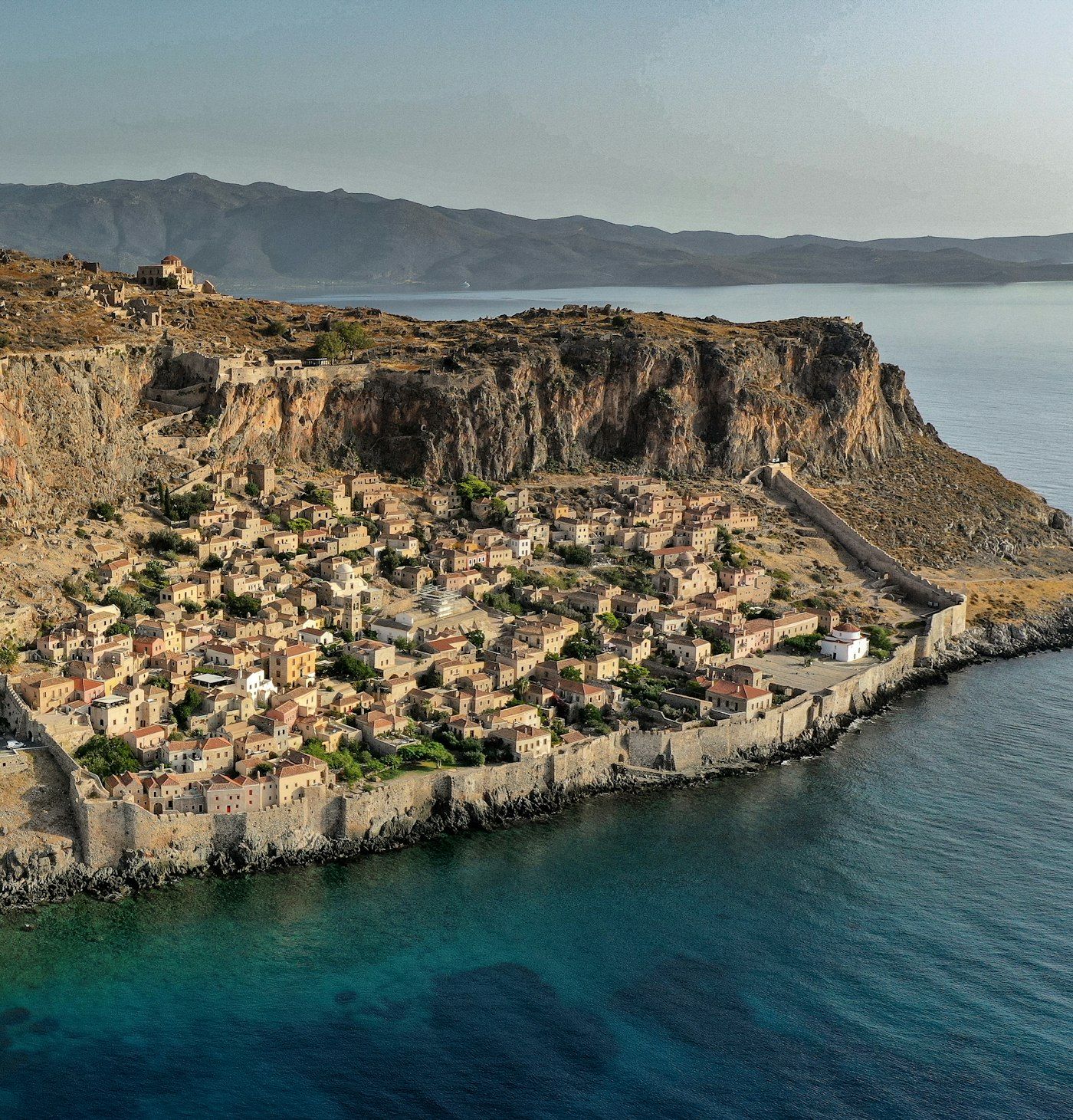 Monemvasia's walled castle-town on its rock, rising straight out of the sea