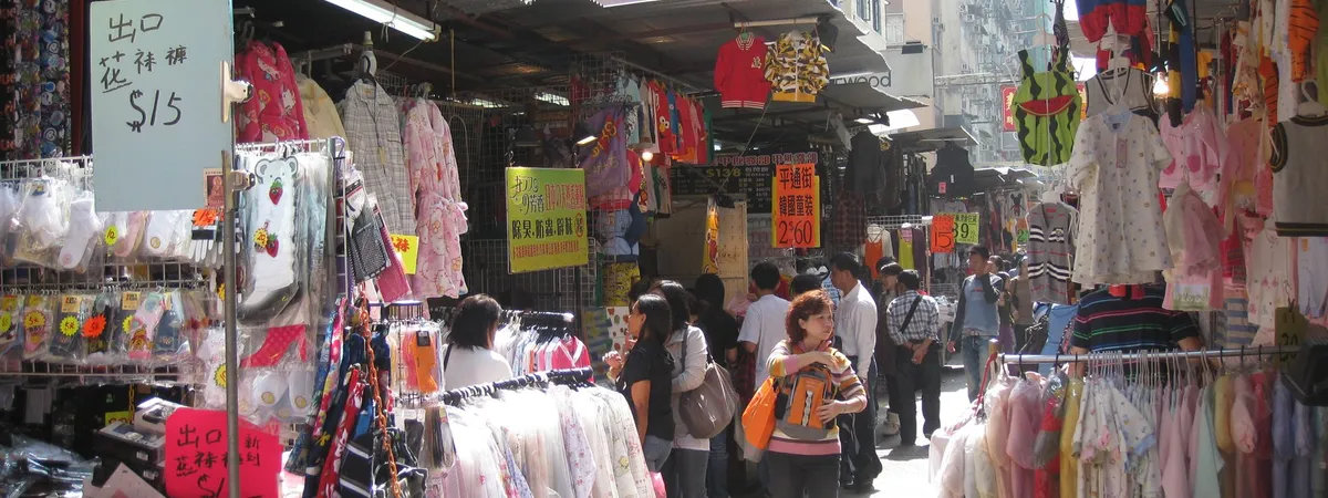 Stalls and shoppers along Tung Choi Street's Ladies' Market in Mong Kok