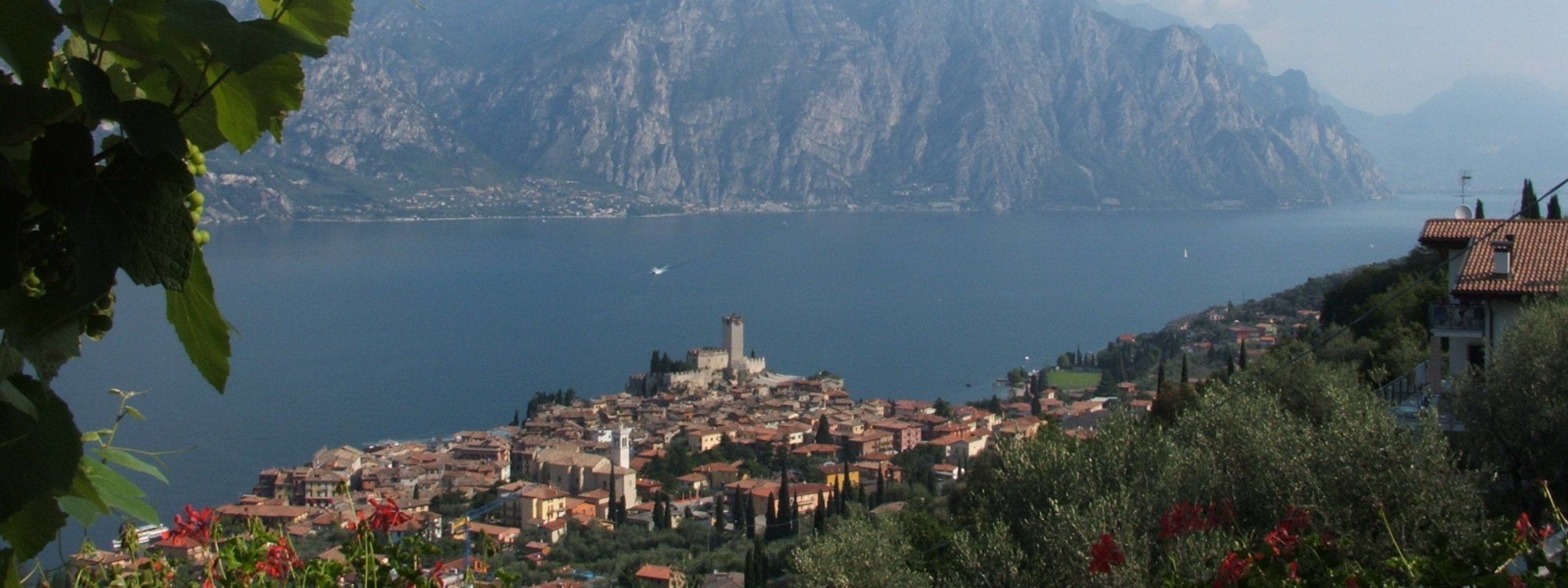 Malcesine’s old town packed around the Scaliger castle on its rock spur, with Lake Garda and the western cliffs behind