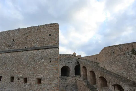 The stone bastions and archways of Palamidi Fortress above Nafplio