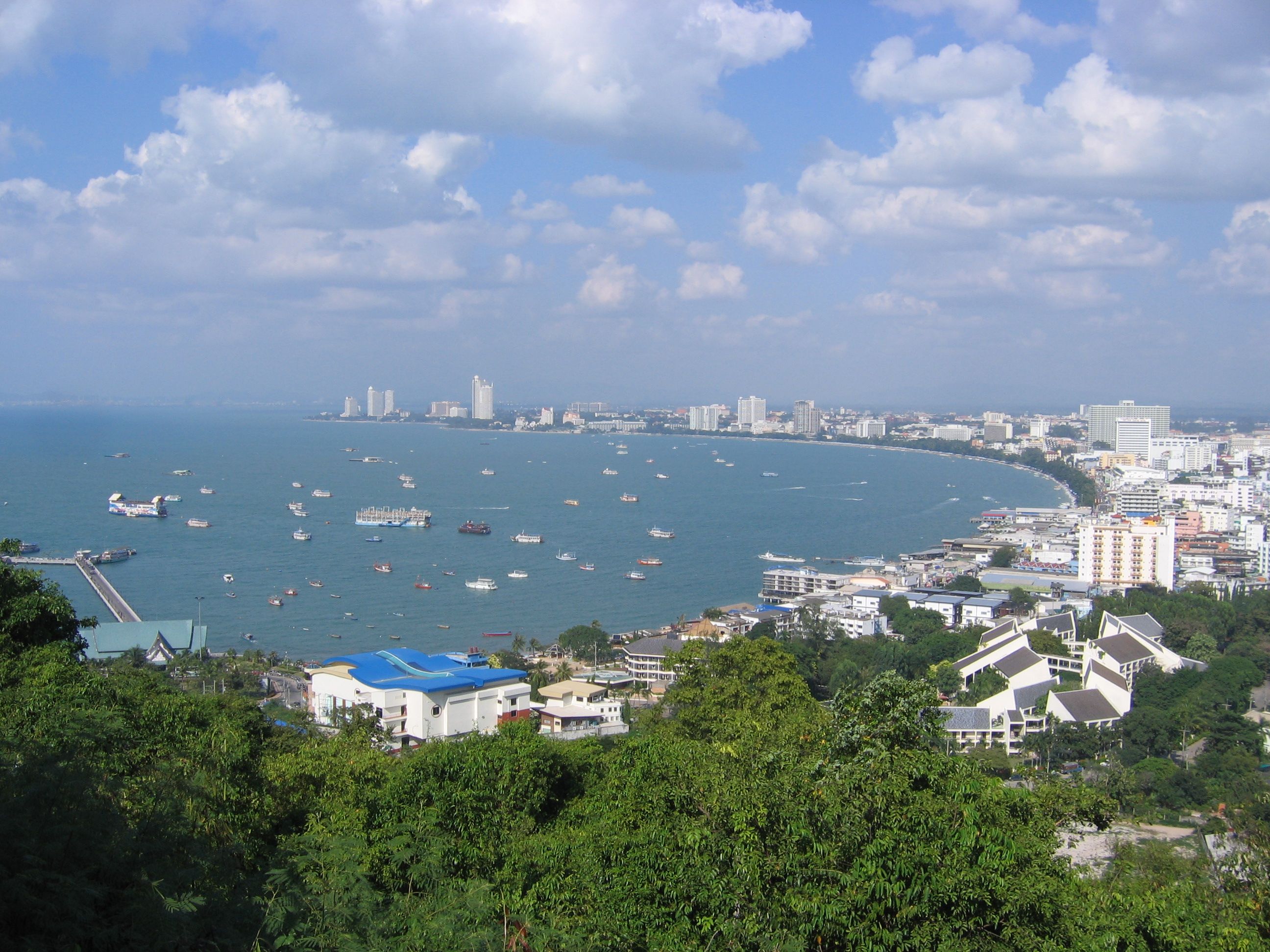 Pattaya Bay and beach seen from the hillside viewpoint on Pratumnak Hill