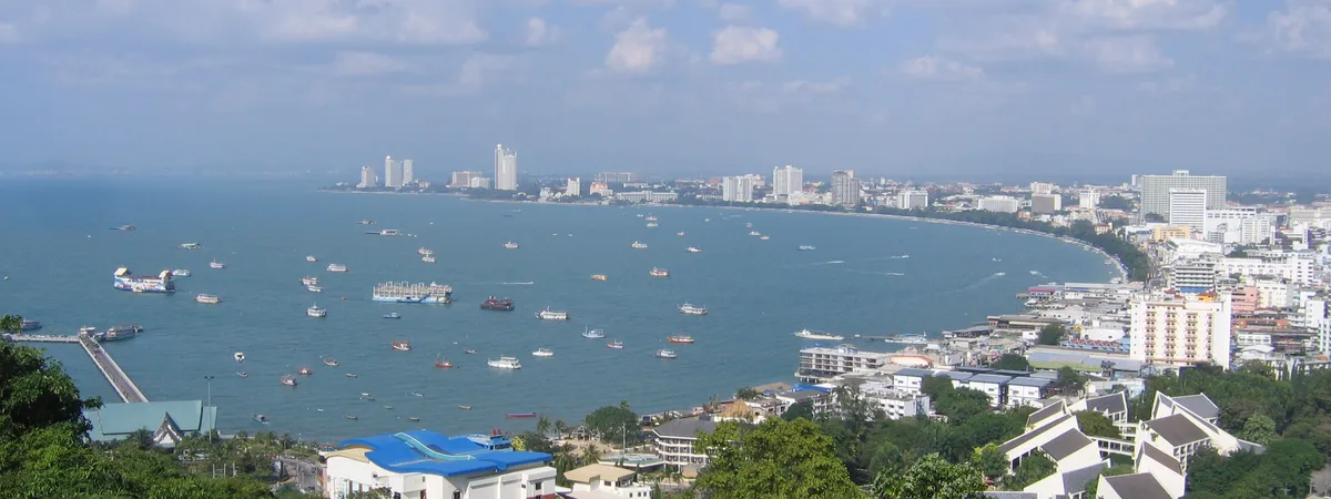 Pattaya Bay and beach seen from the hillside viewpoint on Pratumnak Hill
