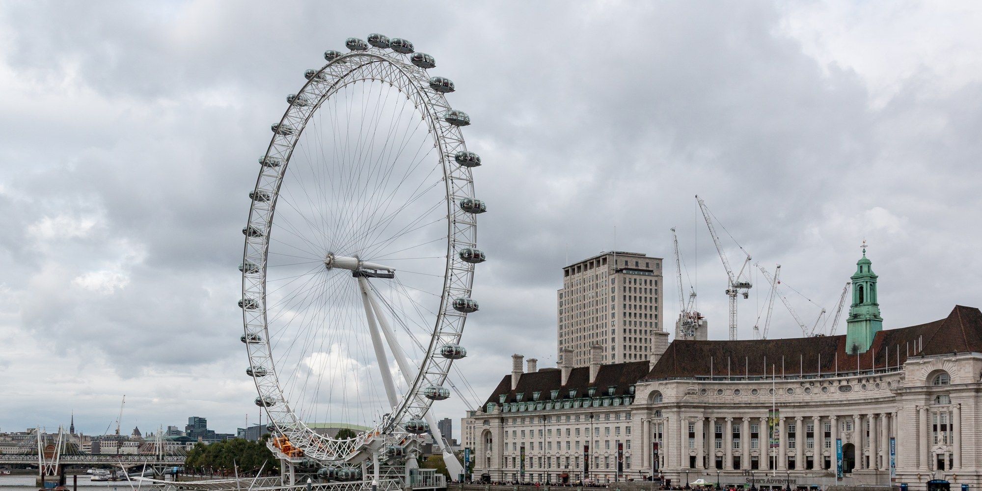 The London Eye and County Hall on the south bank of the River Thames