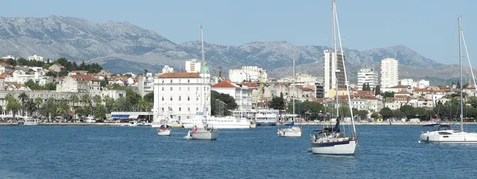 View of Split's harbor, Riva promenade, and the old town from the water
