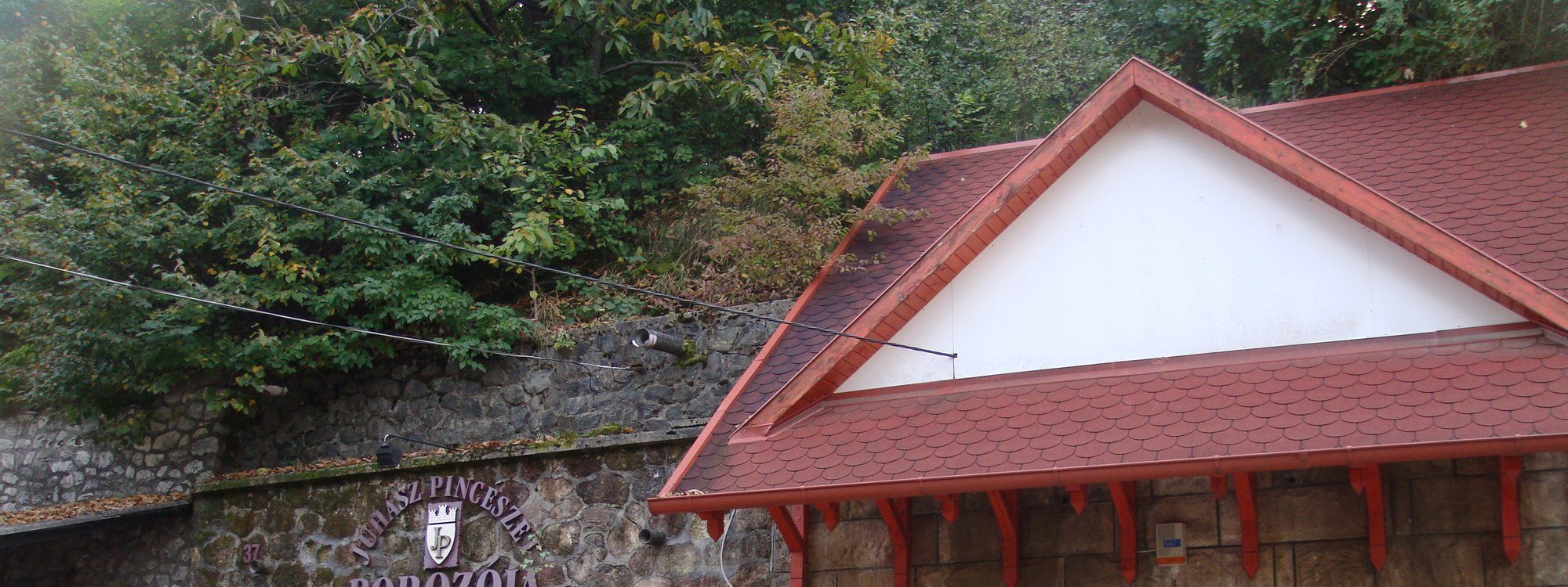 Una bodega con tejado de tejas rojas a dos aguas construida en la ladera boscosa de Szépasszony-völgy, a las afueras de Eger