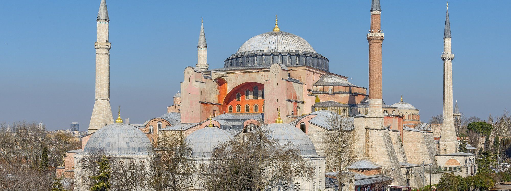 Hagia Sophia's dome and minarets seen from outside in Istanbul