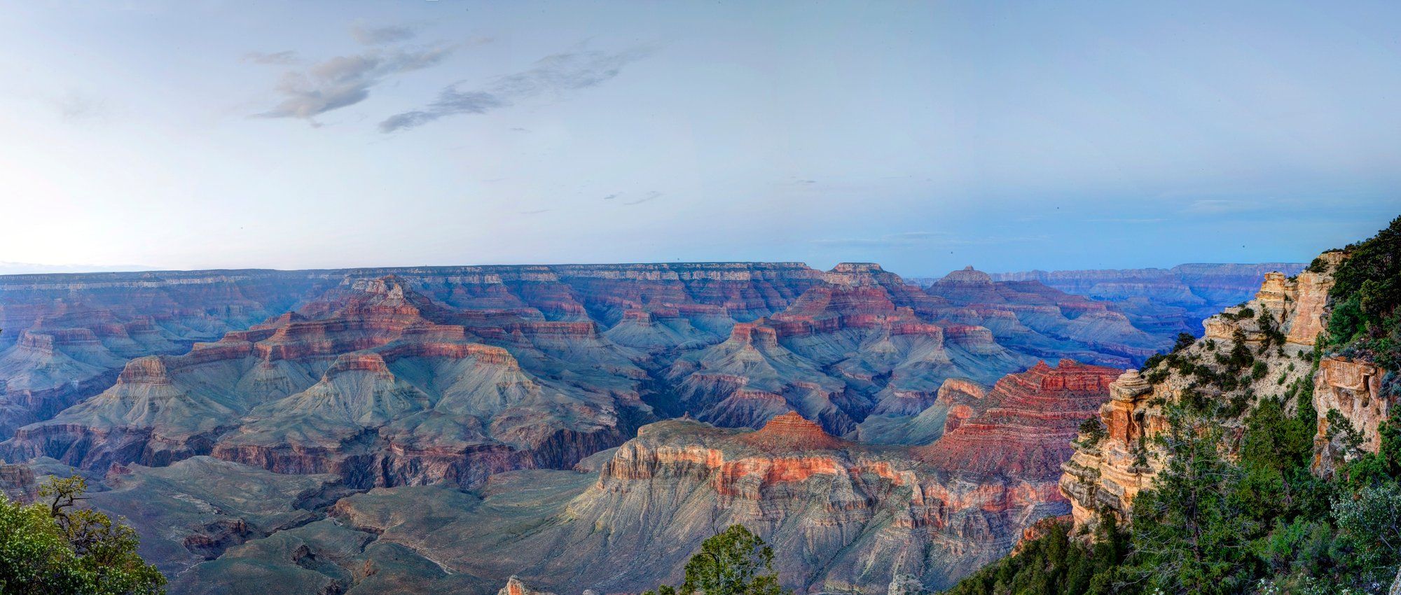 Panoramic view over the Grand Canyon's layered red-rock formations from Yaki Point on the South Rim