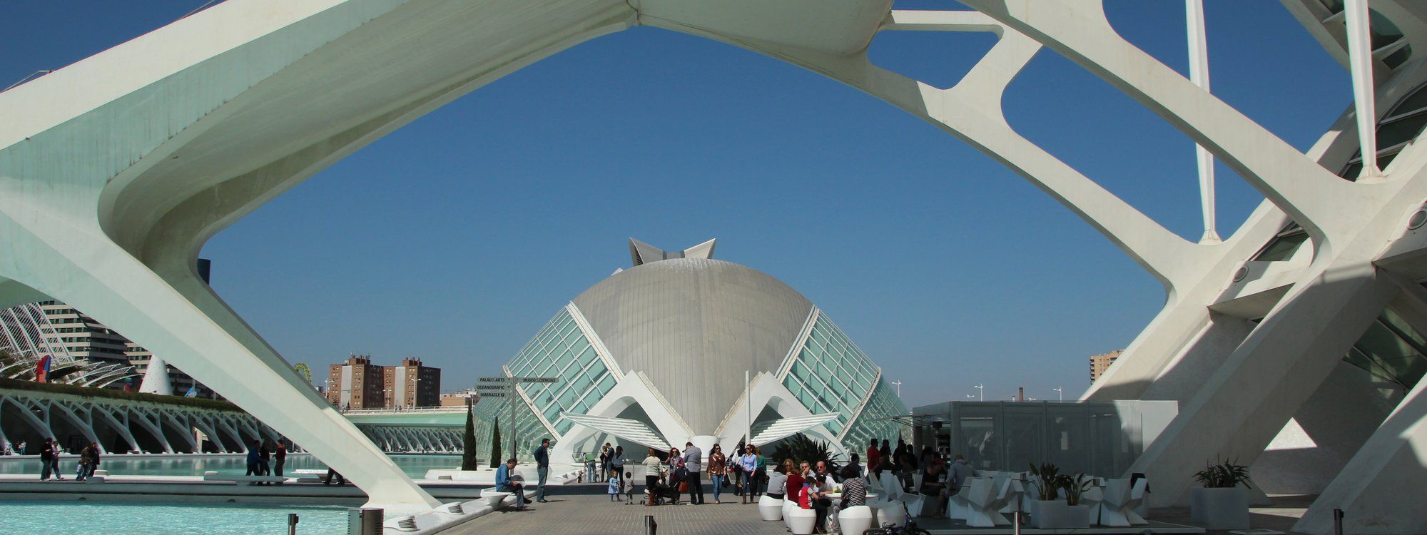 The Hemisfèric and the arched walkways of the City of Arts and Sciences in Valencia