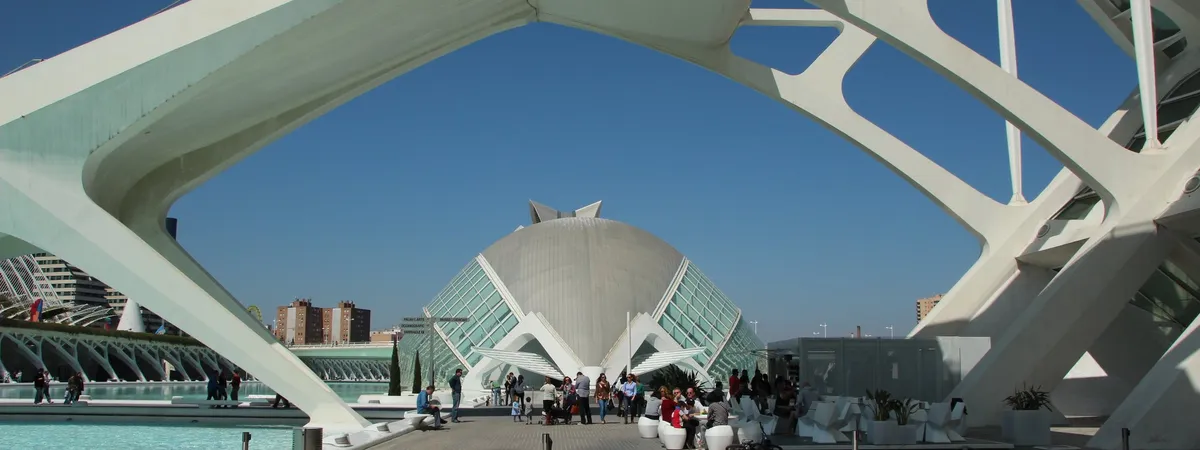 The Hemisfèric and the arched walkways of the City of Arts and Sciences in Valencia