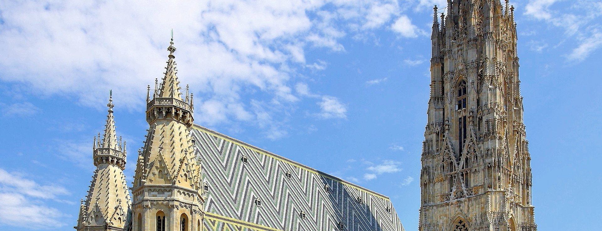St. Stephen's Cathedral's tiled roof and Gothic spire rising over Vienna's historic center