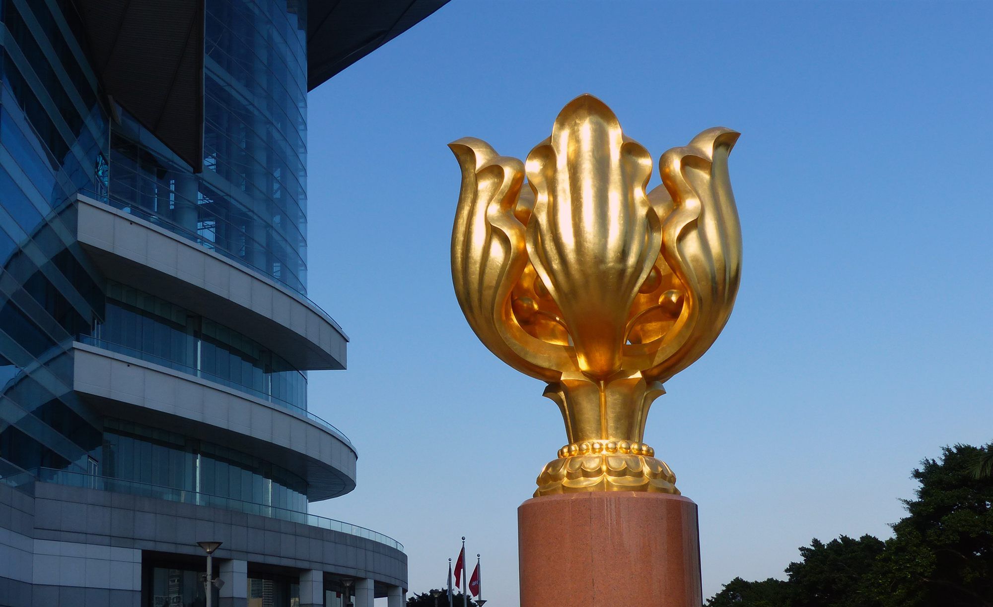 Golden Bauhinia Square on the Wan Chai waterfront, next to the Hong Kong Convention and Exhibition Centre